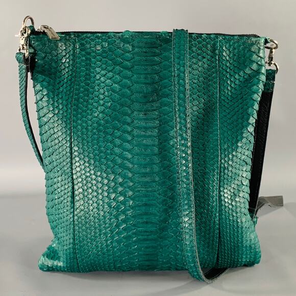 ELISABETH WEINSTOCK Green Snakeskin Leather Cross Body Handbag - Picture 1 of 7